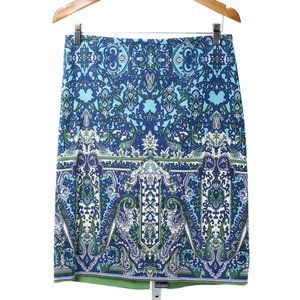 TALBOTS Blue & Green Paisley Print Pencil Skirt